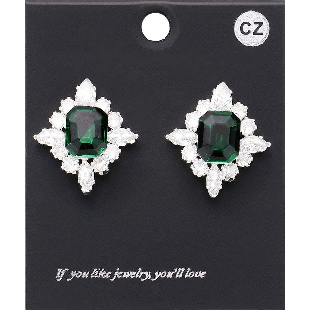 CZ Rectangle Stone Cluster Pointed Evening Stud Earrings - Madeline Love - Flyclothing LLC