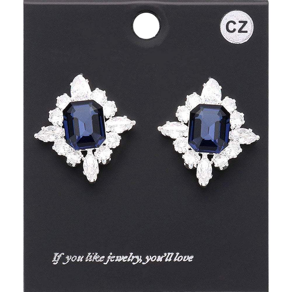 CZ Rectangle Stone Cluster Pointed Evening Stud Earrings - Madeline Love - Flyclothing LLC