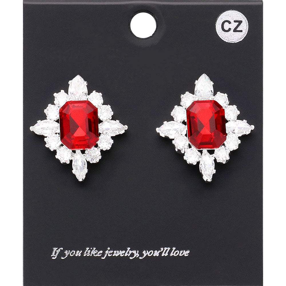 CZ Rectangle Stone Cluster Pointed Evening Stud Earrings - Madeline Love - Flyclothing LLC