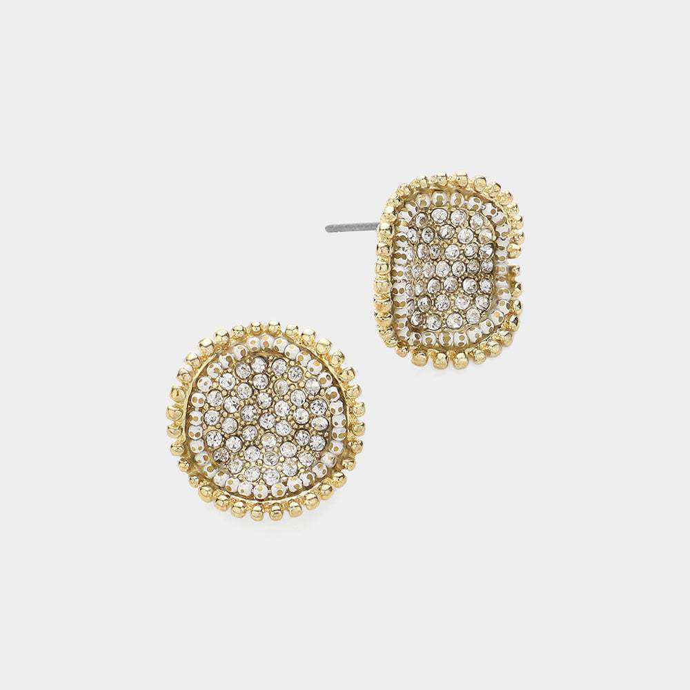 Rhinestone Cluster Crushed Round Stud Earrings - Madeline Love - Flyclothing LLC