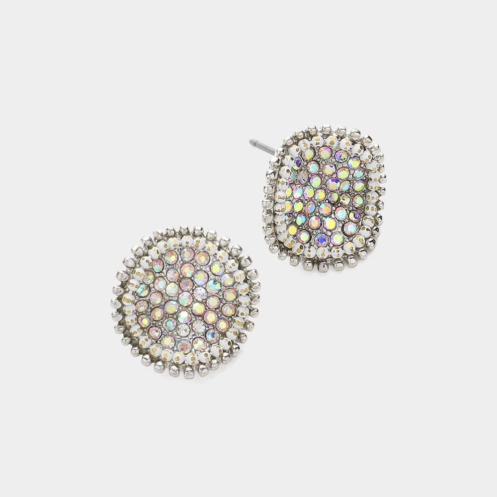 Rhinestone Cluster Crushed Round Stud Earrings - Madeline Love - Flyclothing LLC