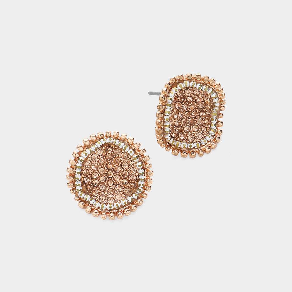 Rhinestone Cluster Crushed Round Stud Earrings - Madeline Love - Flyclothing LLC