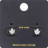 CZ Stone Embellished Brass Metal Maple Leaf Stud Earrings - Madeline Love - Flyclothing LLC