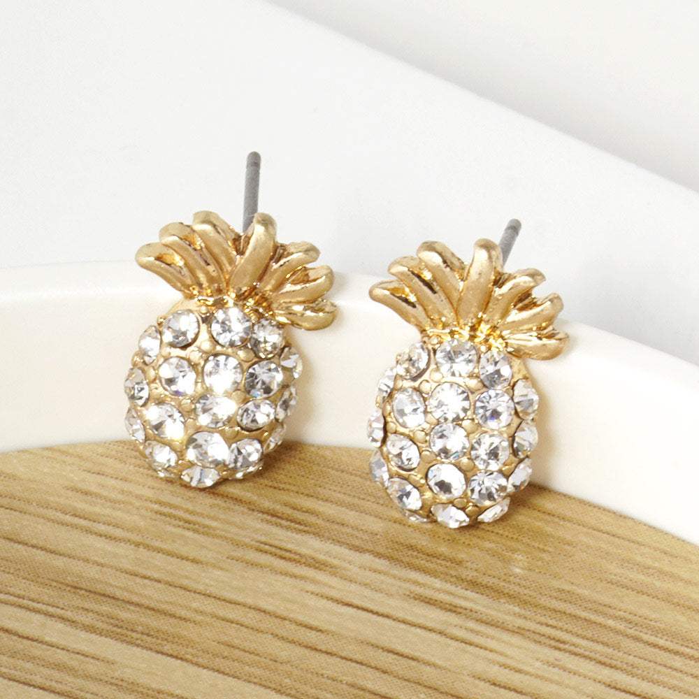 Crystal Pave Pineapple Stud Earrings - Madeline Love - Flyclothing LLC