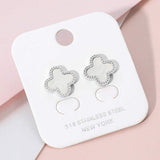 Stainless Steel Mother of Pearl Quatrefoil Stud Earrings - Madeline Love - Flyclothing LLC