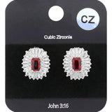 CZ Emerald Cut Stone Centered Evening Stud Earrings - Madeline Love - Flyclothing LLC