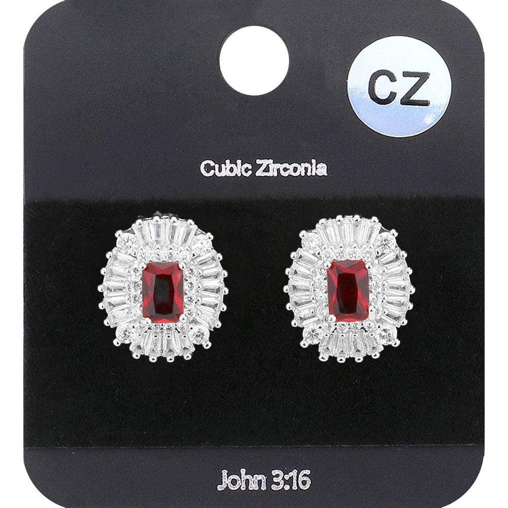 CZ Emerald Cut Stone Centered Evening Stud Earrings - Madeline Love - Flyclothing LLC