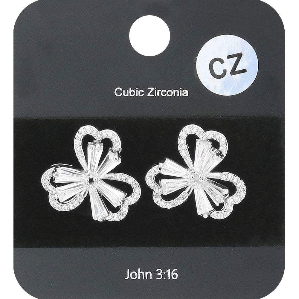 CZ Stone Clover Stud Earrings - Madeline Love - Flyclothing LLC