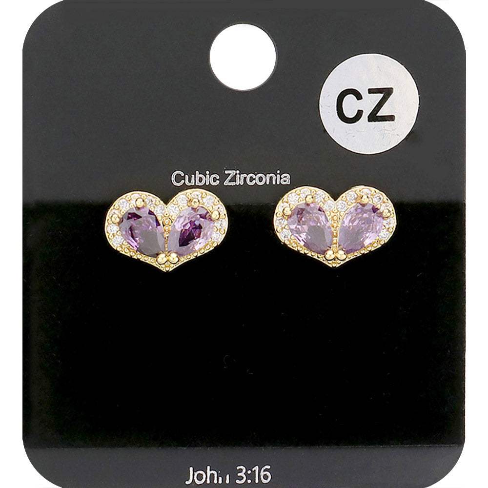 CZ Teardrop Accented Heart Stud Evening Earrings - Madeline Love - Flyclothing LLC