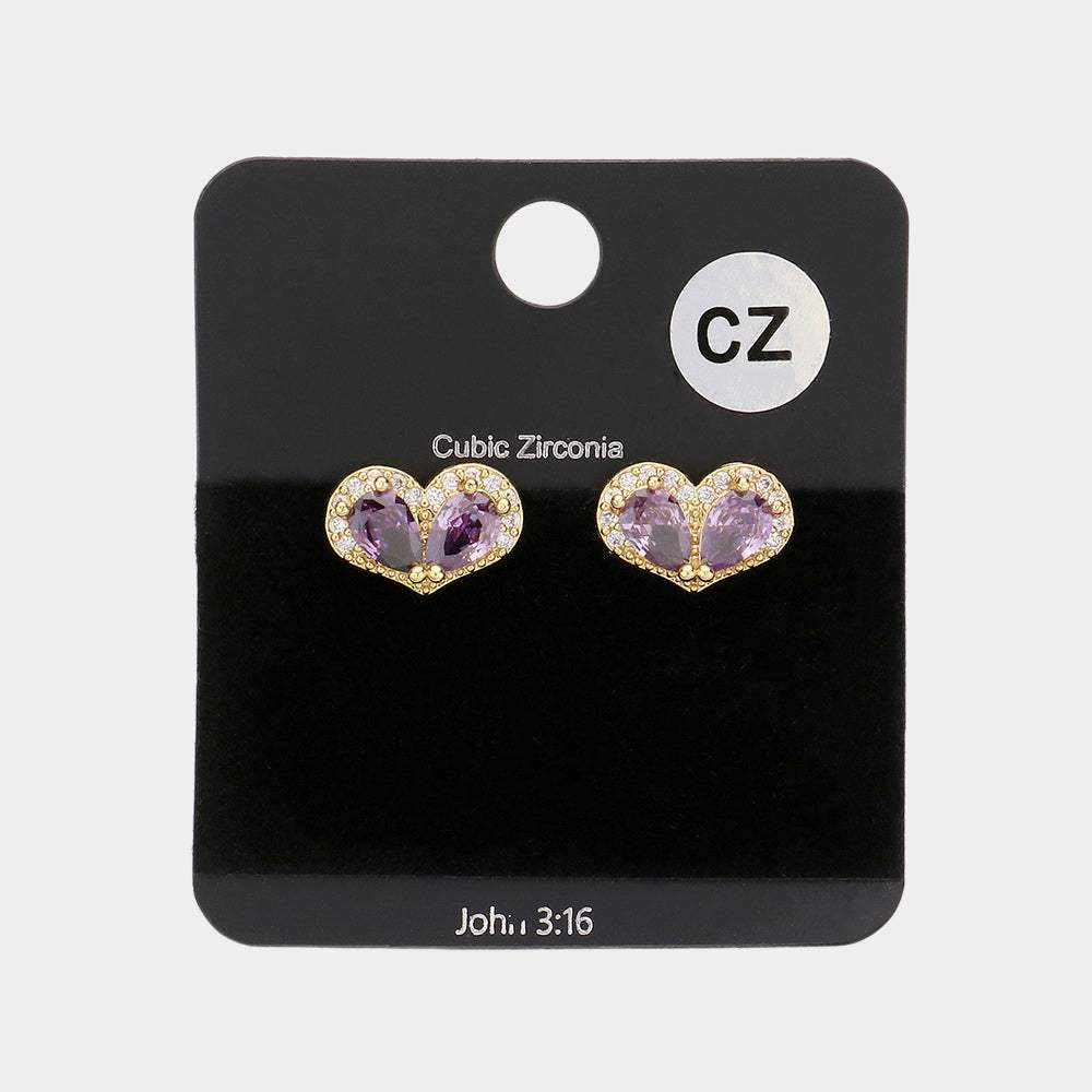 CZ Teardrop Accented Heart Stud Evening Earrings - Madeline Love - Flyclothing LLC