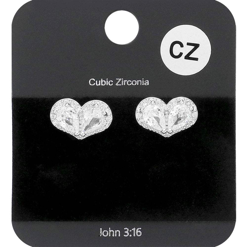 CZ Teardrop Accented Heart Stud Evening Earrings - Madeline Love - Flyclothing LLC