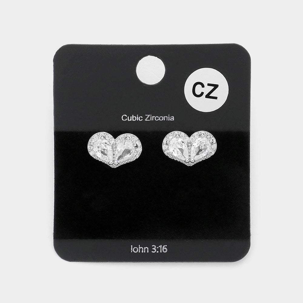 CZ Teardrop Accented Heart Stud Evening Earrings - Madeline Love - Flyclothing LLC