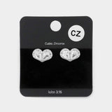 CZ Teardrop Accented Heart Stud Evening Earrings - Madeline Love - Flyclothing LLC