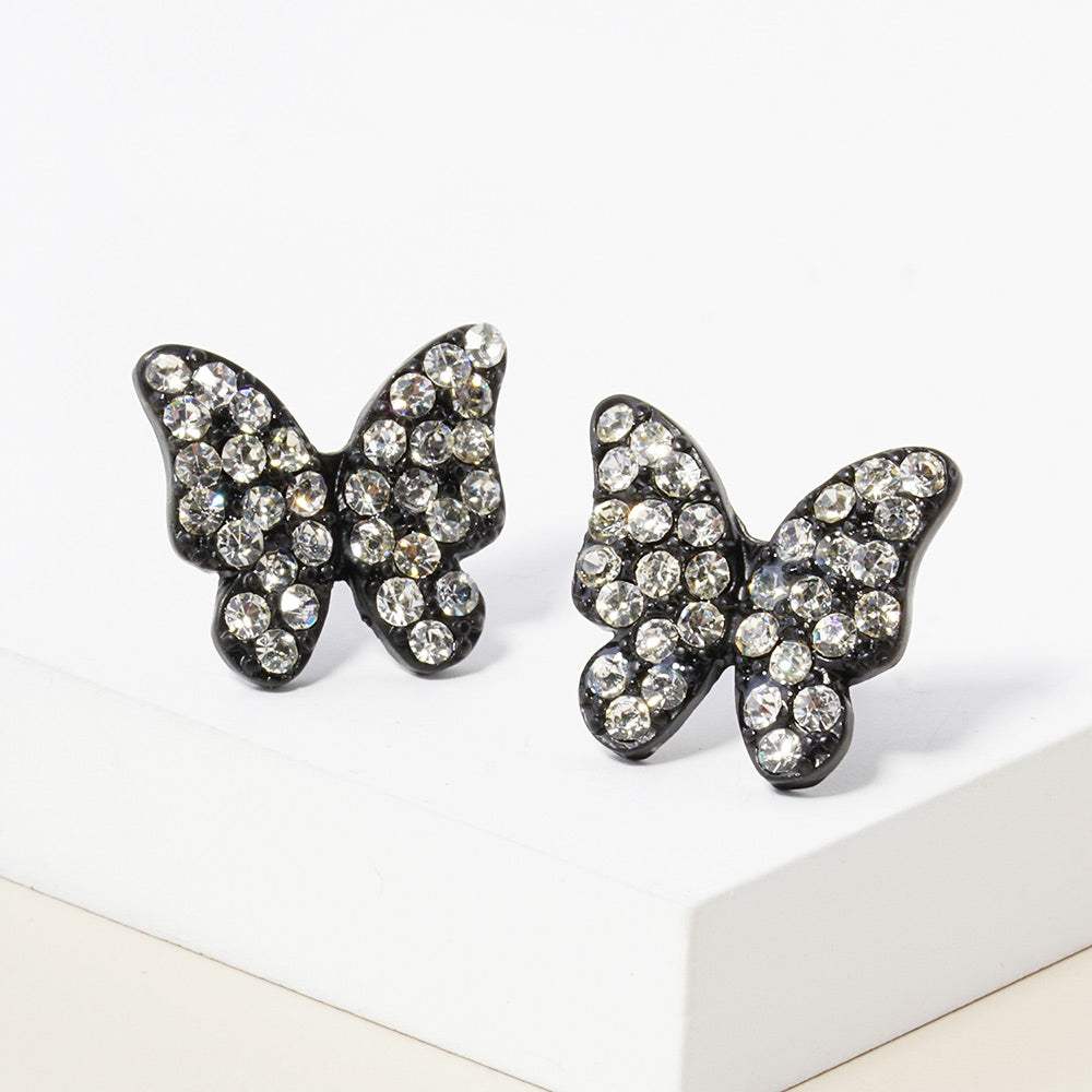 Rhinestone Paved Butterfly Stud Earrings - Madeline Love - Flyclothing LLC