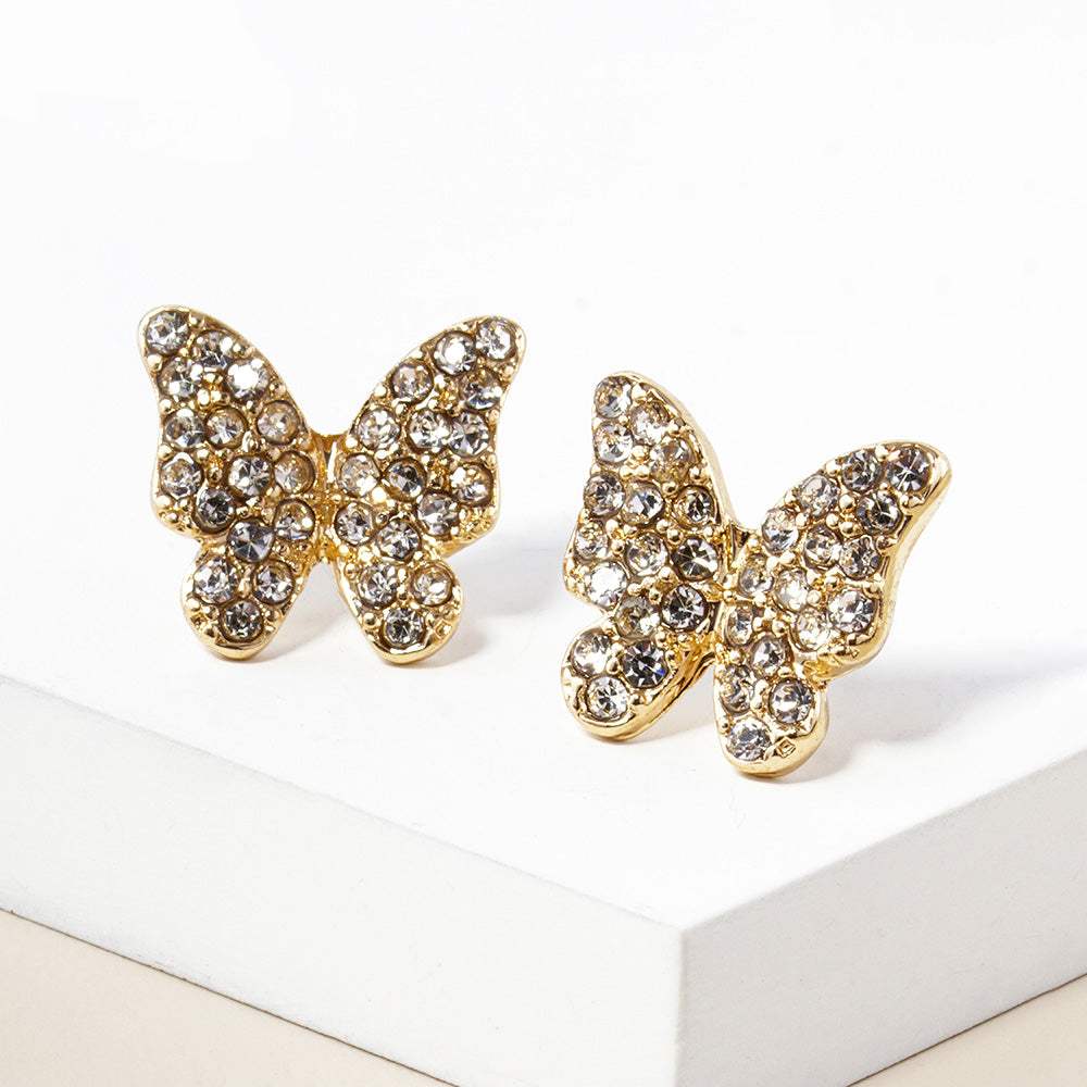Rhinestone Paved Butterfly Stud Earrings - Madeline Love - Flyclothing LLC