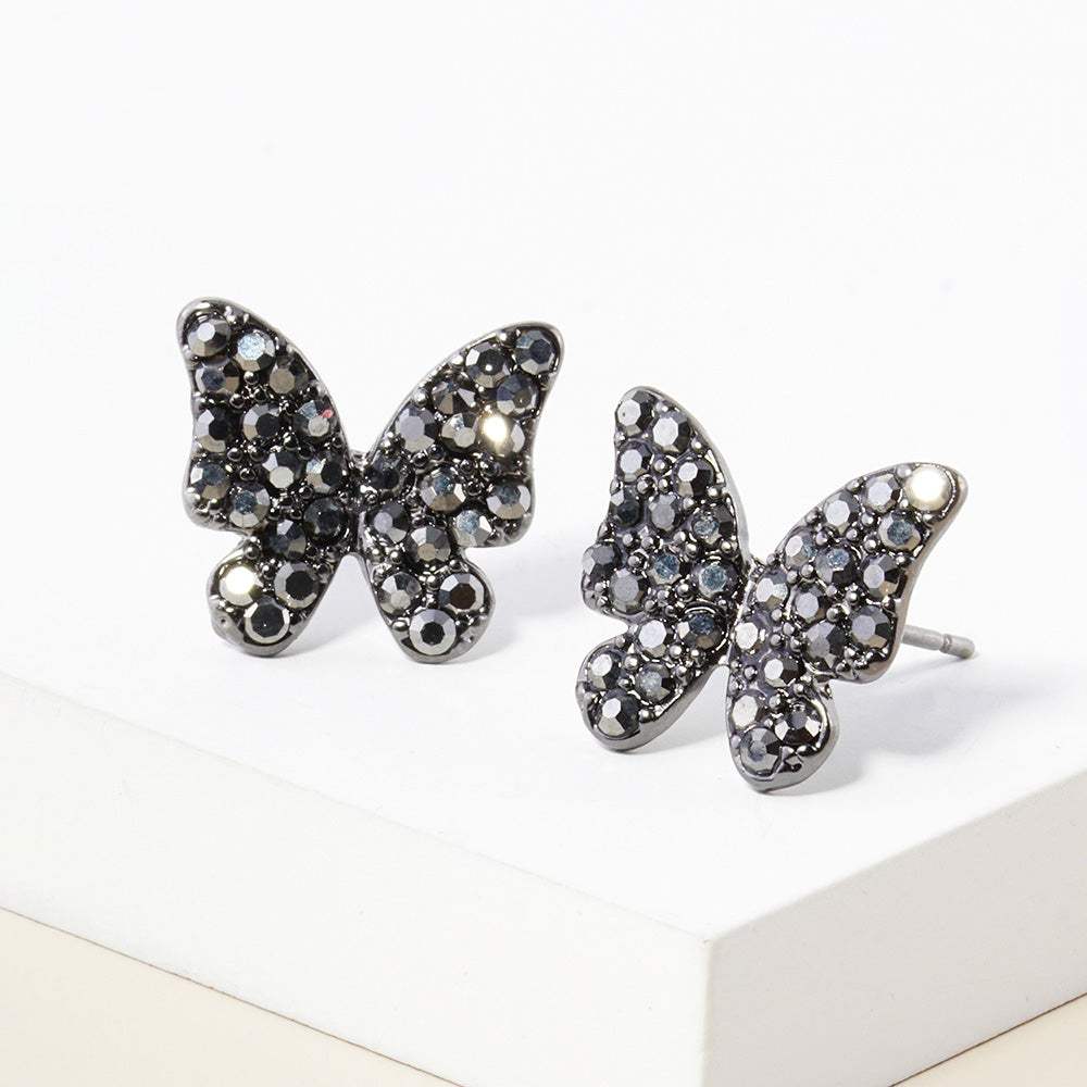 Rhinestone Paved Butterfly Stud Earrings - Madeline Love - Flyclothing LLC