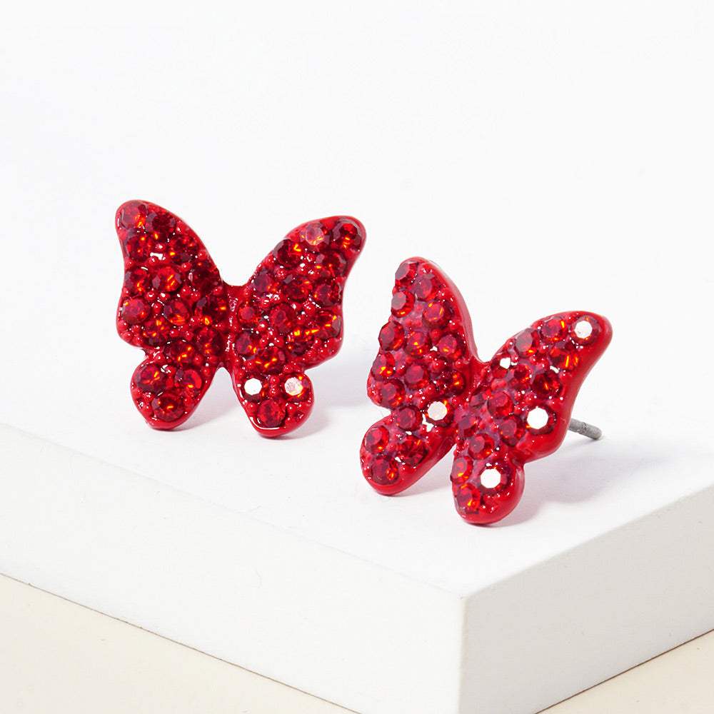 Rhinestone Paved Butterfly Stud Earrings - Madeline Love - Flyclothing LLC