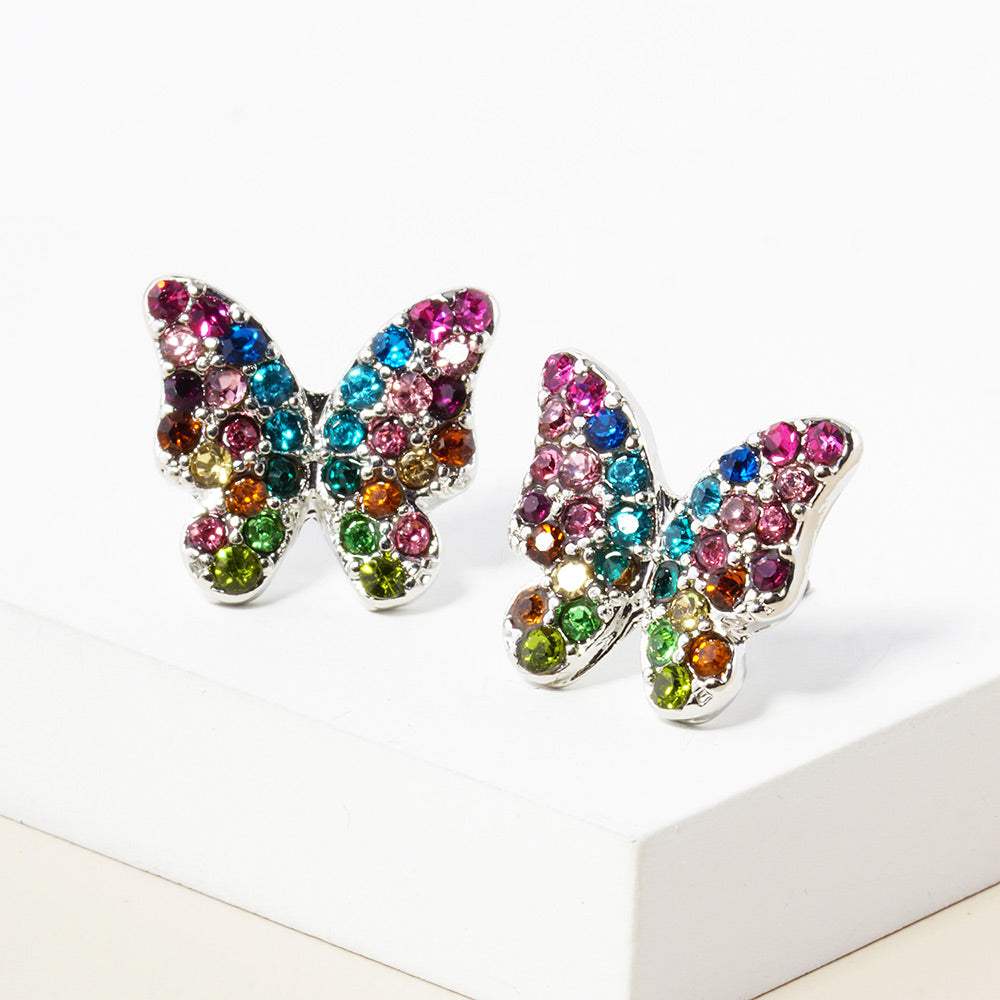 Rhinestone Paved Butterfly Stud Earrings - Madeline Love - Flyclothing LLC