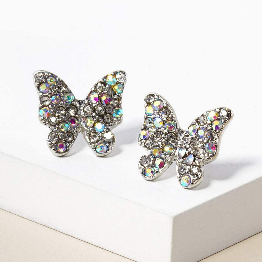 Rhinestone Paved Butterfly Stud Earrings - Madeline Love - Flyclothing LLC