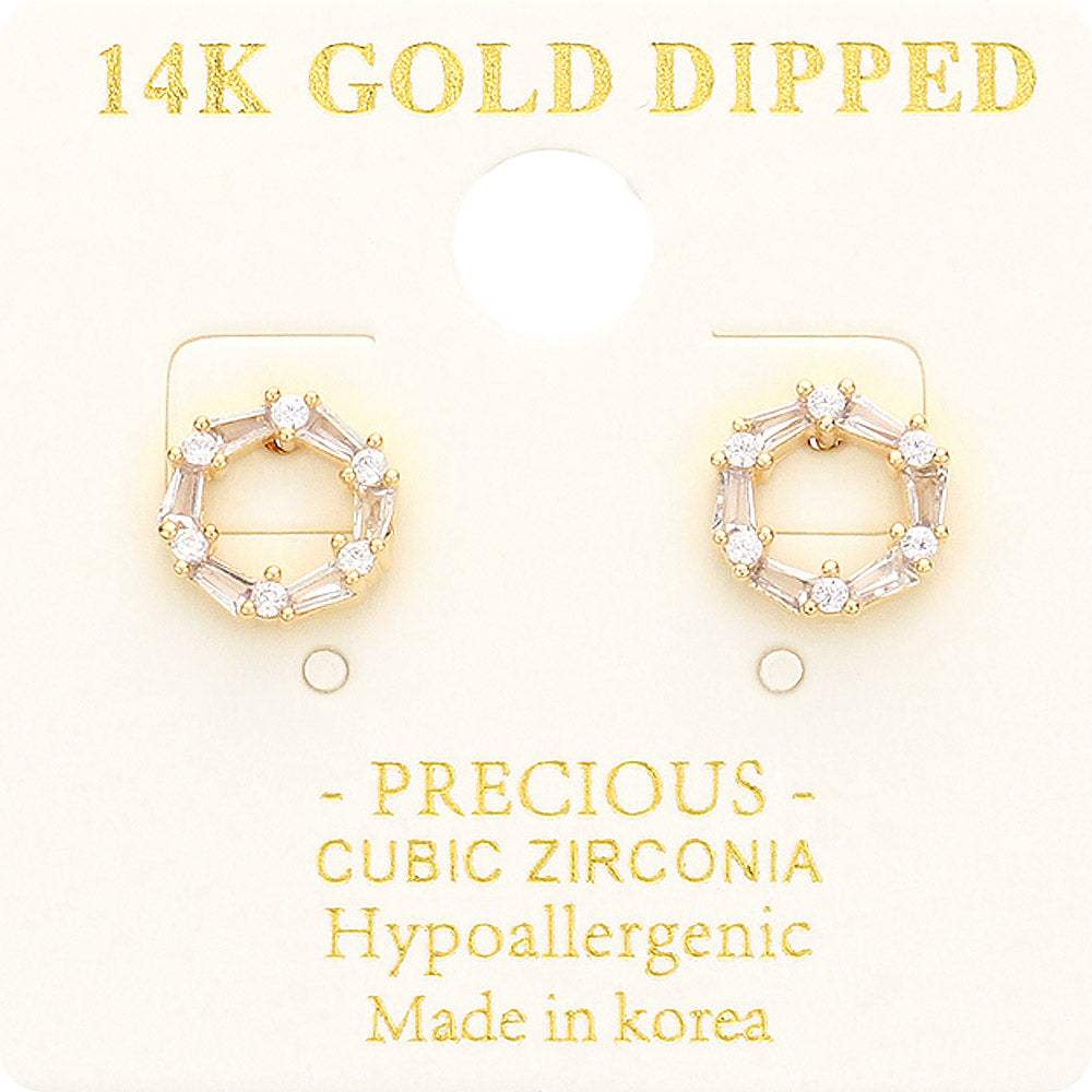 14K Gold Dipped CZ Embellished Open Circle Stud Earrings - Madeline Love - Flyclothing LLC
