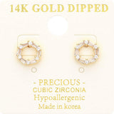 14K Gold Dipped CZ Embellished Open Circle Stud Earrings - Madeline Love - Flyclothing LLC