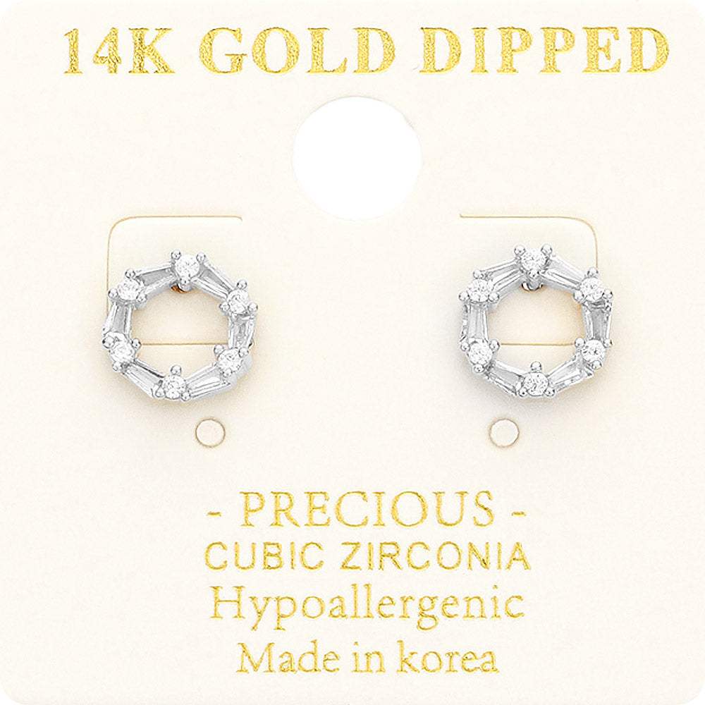 14K Gold Dipped CZ Embellished Open Circle Stud Earrings - Madeline Love - Flyclothing LLC