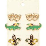 3Pairs - Mardi Gras Mask Crocodile Fleur de Lis Stud Earring Set - Madeline Love - Flyclothing LLC