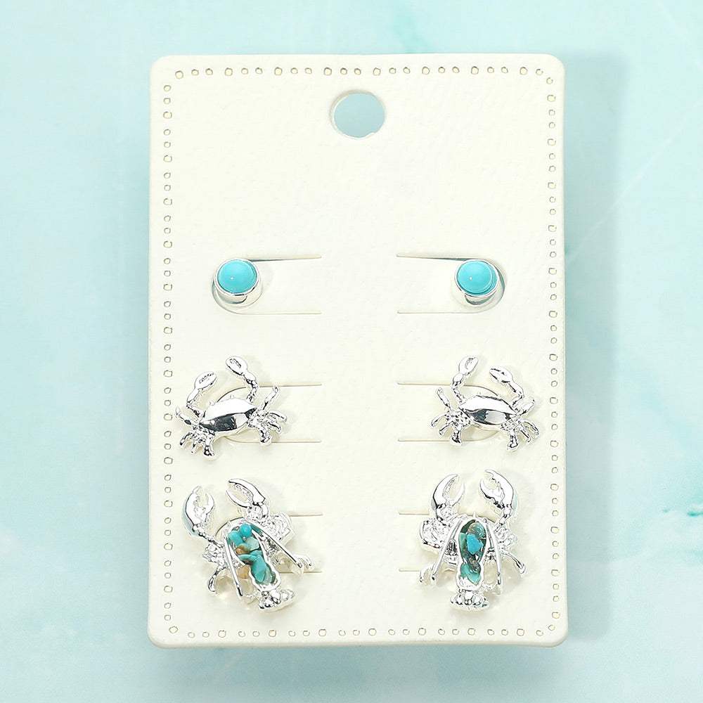 3Pairs - Crab Lobster Stud Earring Set - Madeline Love - Flyclothing LLC