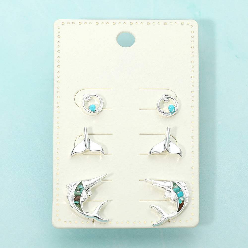 3Pairs - Whale Tale Fish Stud Earring Set - Madeline Love - Flyclothing LLC