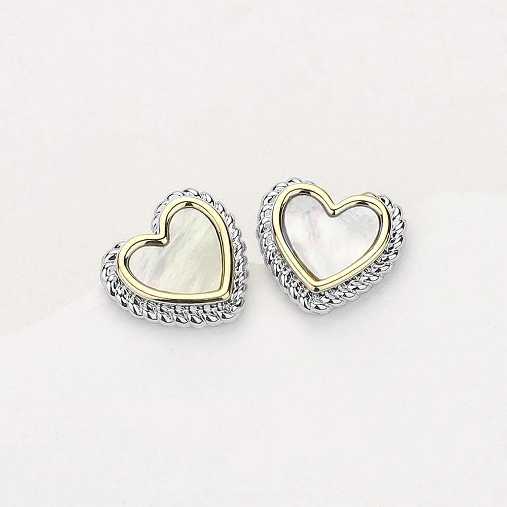 14K Gold Plated Mother Of Pearl Heart Stud Earrings - Madeline Love - Flyclothing LLC