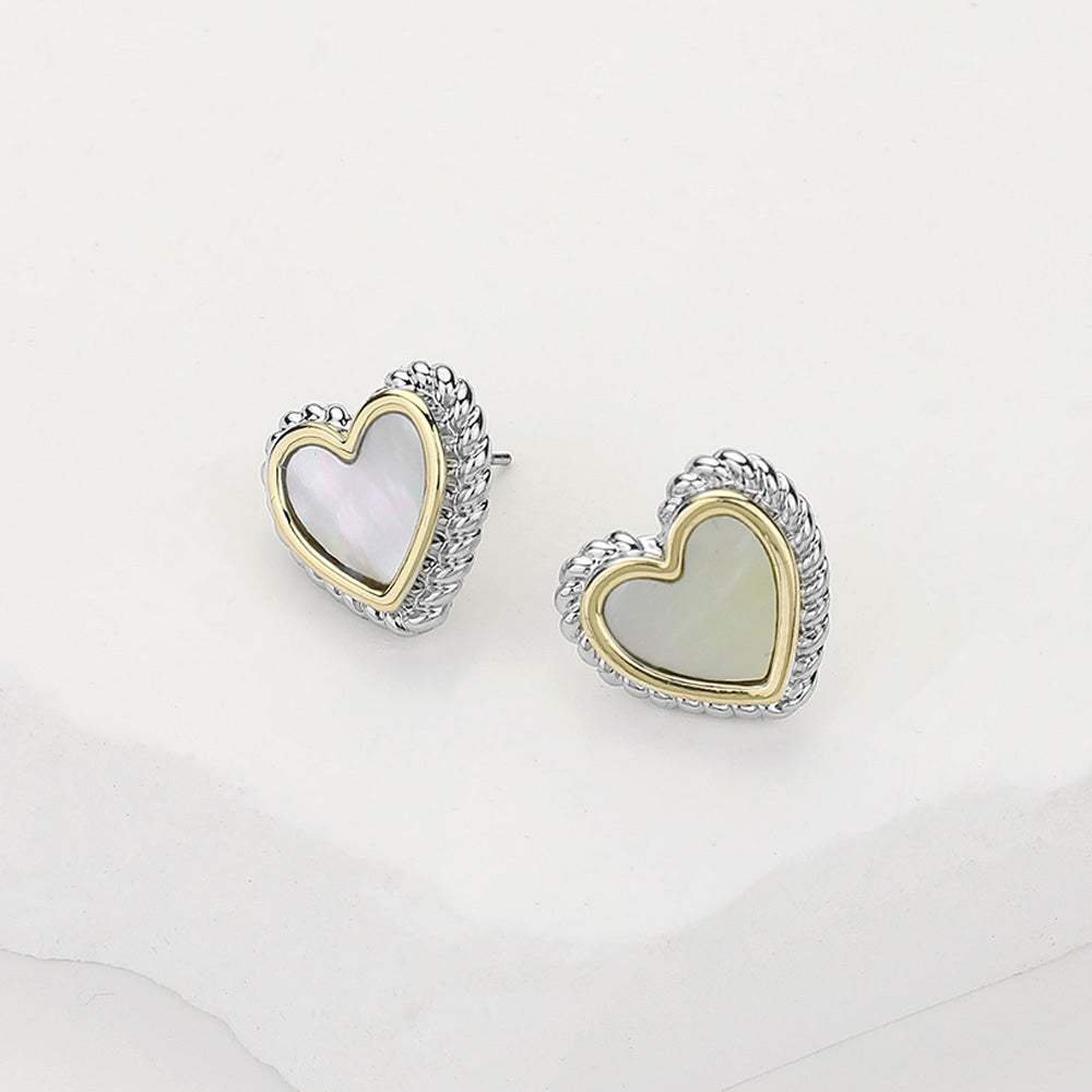 14K Gold Plated Mother Of Pearl Heart Stud Earrings - Madeline Love - Flyclothing LLC