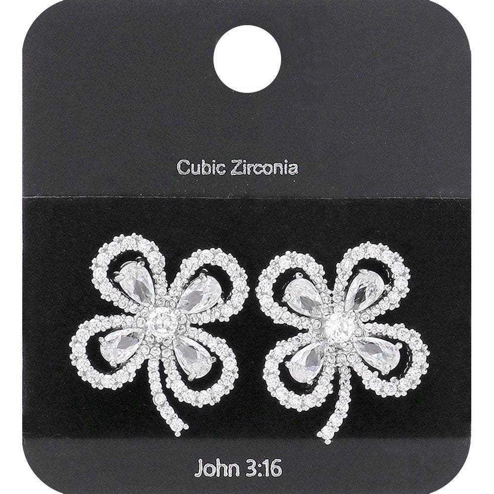 CZ Stone Paved Clover Stud Earrings - Madeline Love - Flyclothing LLC