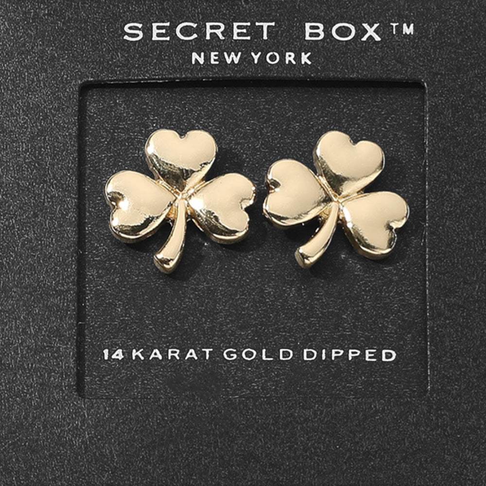 SECRET BOX_14K Gold Dipped Shamrock Clover Stud Earrings - Madeline Love - Flyclothing LLC