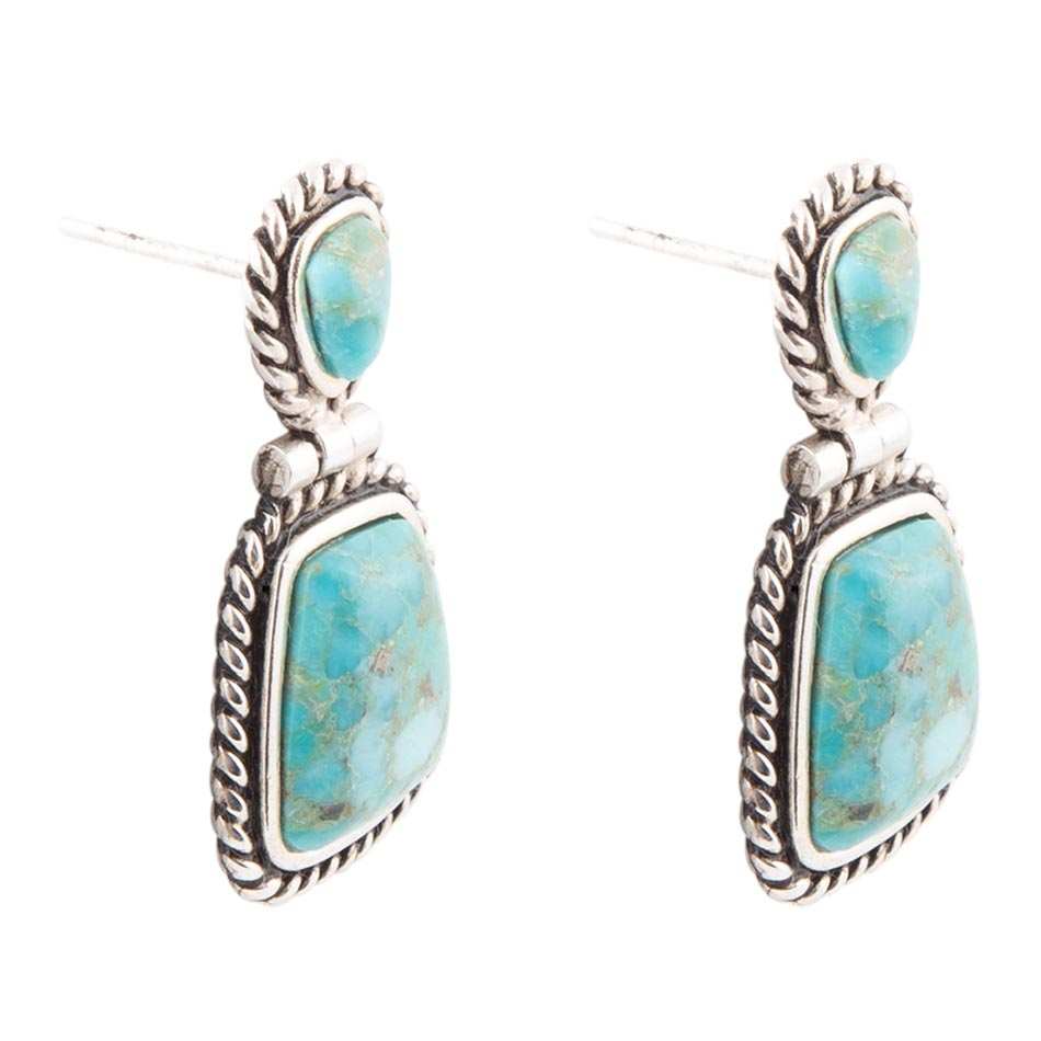 Arizona Blue Turquoise and Sterling Silver Roped Earrings - Barse Jewelry - Flyclothing LLC