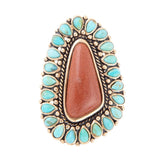 Sedona Blue Turquoise Orange Goldstone Golden Statement Ring - Barse Jewelry