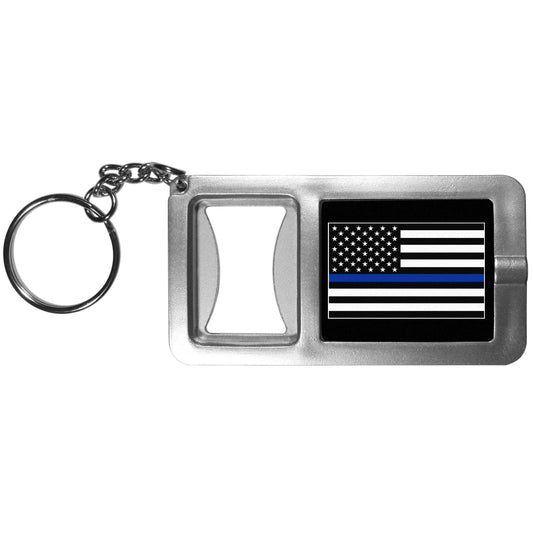 Thin Blue Line Police Flag Flashlight Key Chain with Bottle Opener - Police - Flyclothing LLC