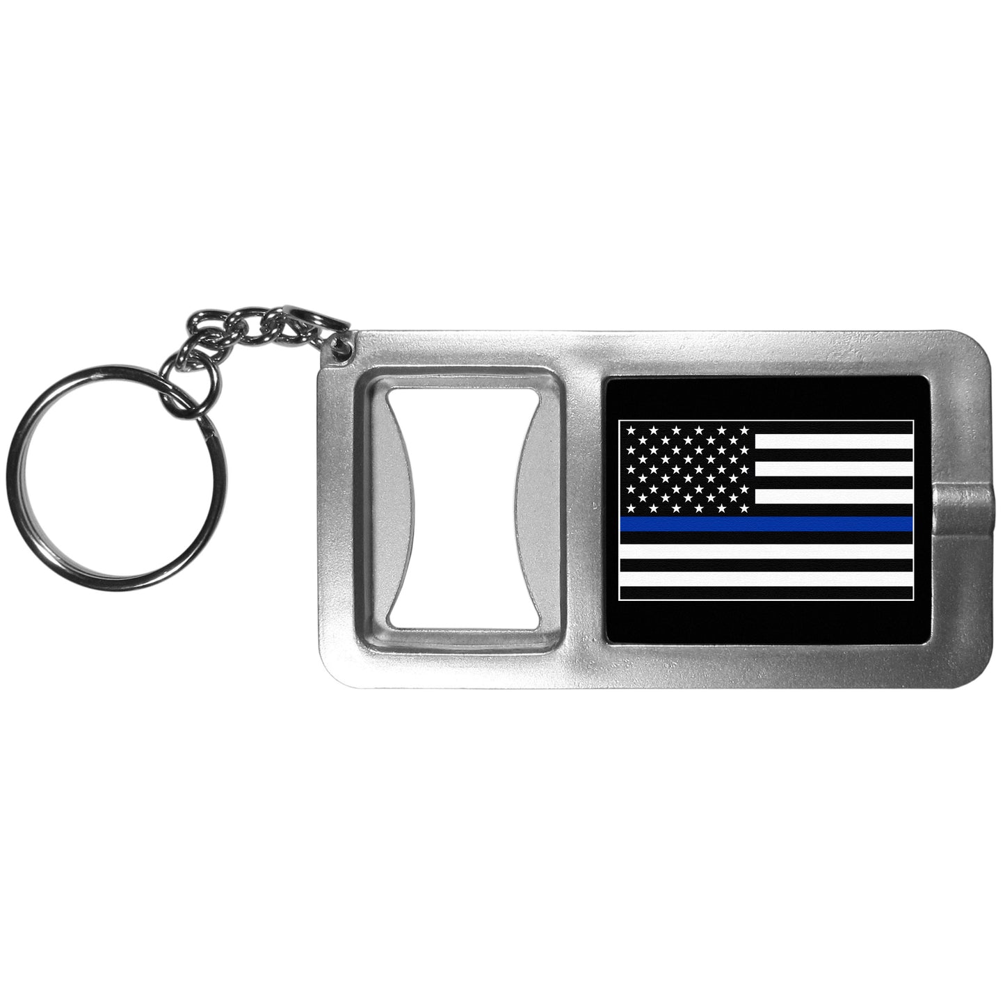 Thin Blue Line Navy Flag Flashlight Key Chain with Bottle Opener