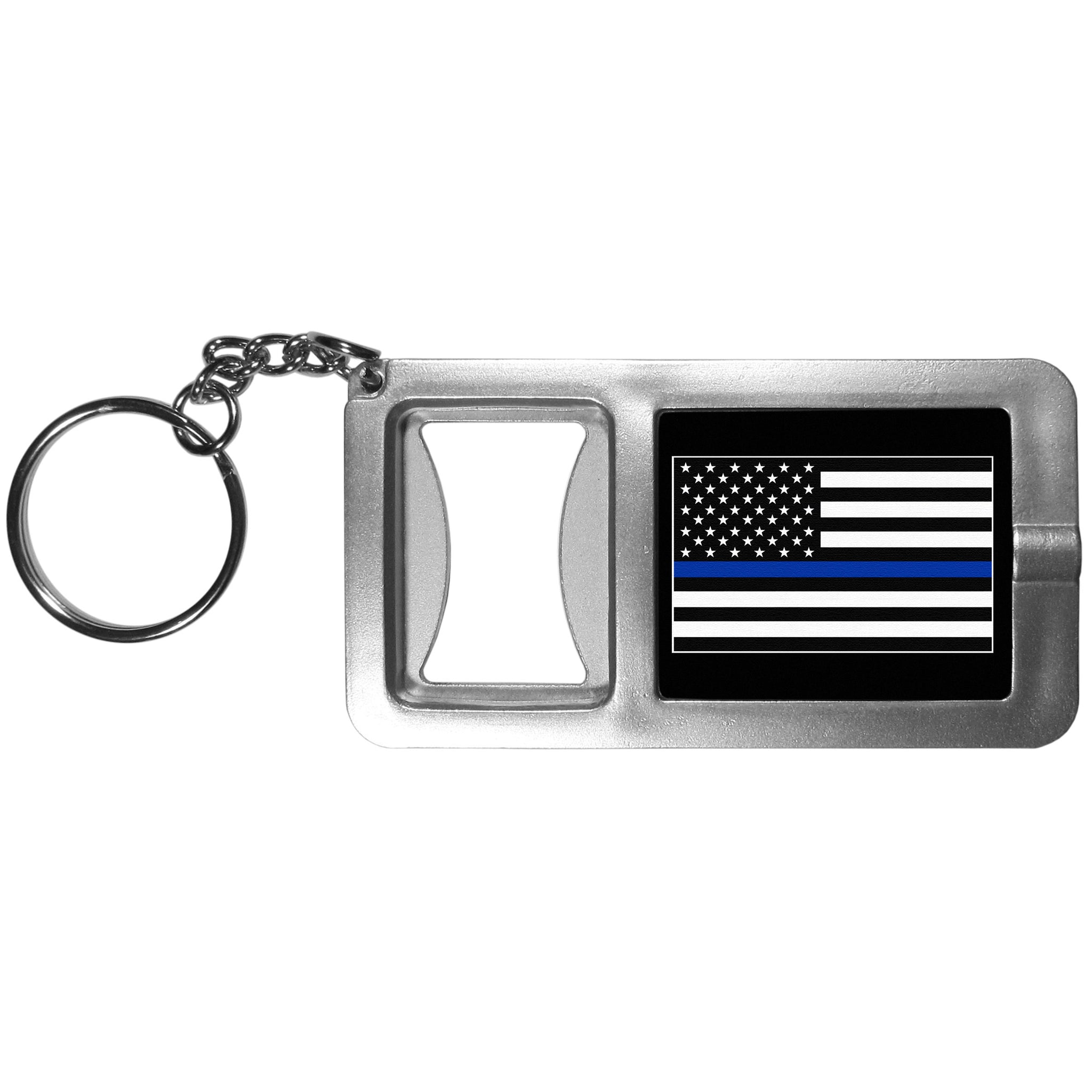 Thin Blue Line Navy Flag Flashlight Key Chain with Bottle Opener