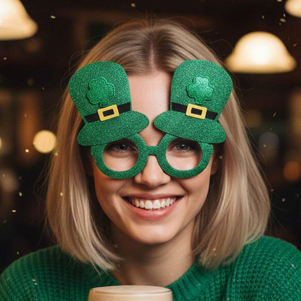 St Patricks Day Glitter Leprechaun Hat Party Glasses - Madeline Love - Flyclothing LLC