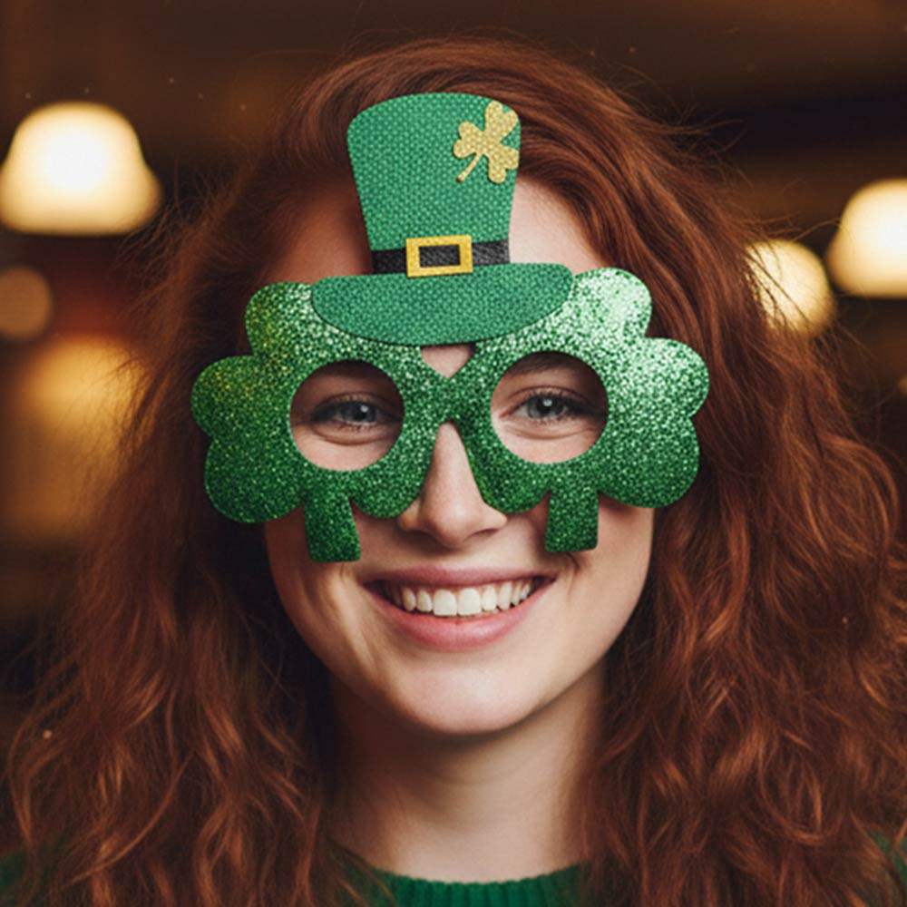 St Patricks Day Glitter Shamrock Party Glasses - Madeline Love - Flyclothing LLC