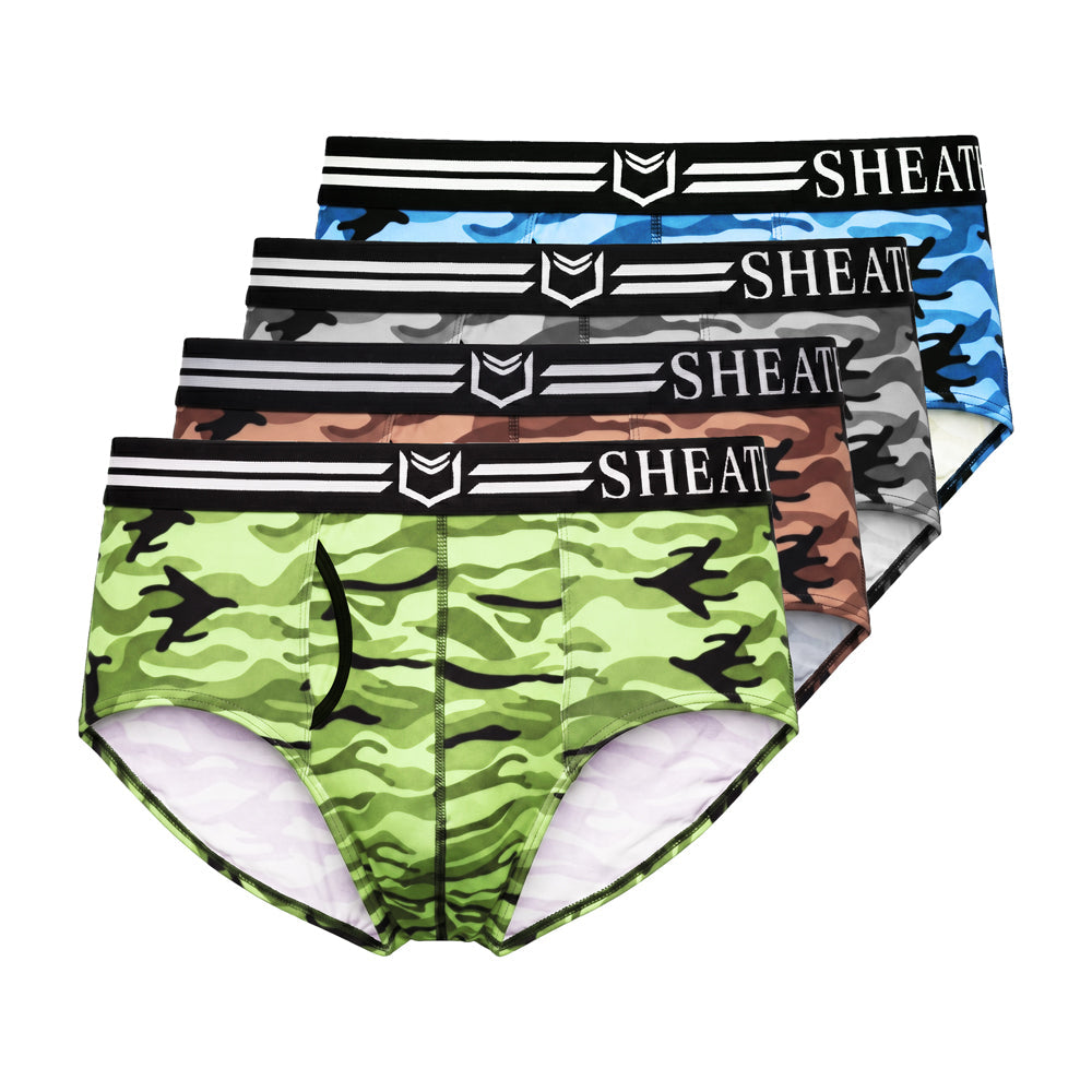 SHEATH Polyester Camo Men's Pouch American Brief (4 Pack)
