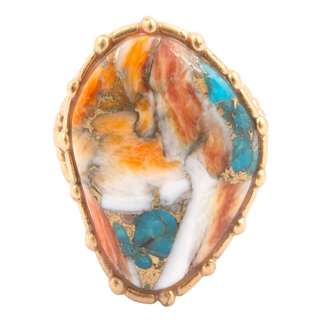 Modern Edge Turquoise and Spiny Oyster Shell Matrix Stone Golden Ring - Barse Jewelry - Flyclothing LLC