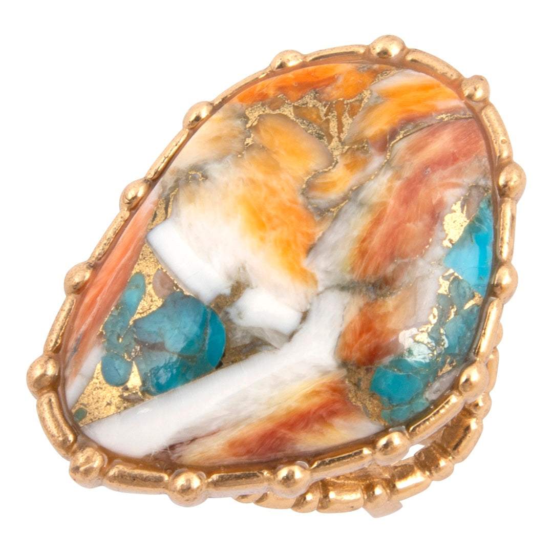 Modern Edge Turquoise and Spiny Oyster Shell Matrix Stone Golden Ring - Barse Jewelry - Flyclothing LLC