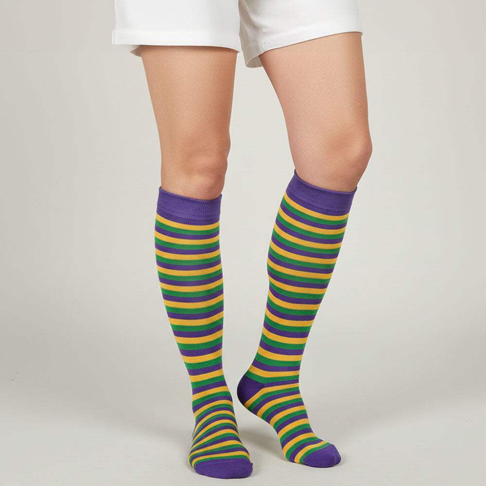 Mardi Gras Striped Knee-High Socks - Madeline Love - Flyclothing LLC