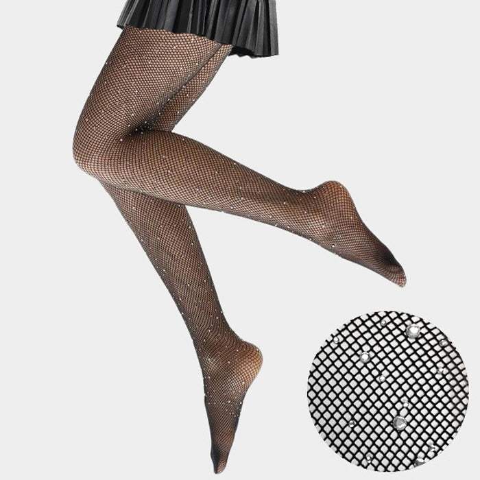 Crystal Embellished Fishnet Pantyhose Tights - Madeline Love - Flyclothing LLC