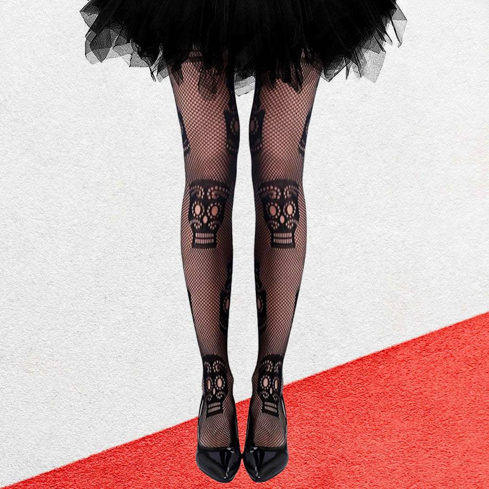 Day of The Dead Skull Halloween Costume Fishnet Tights - Madeline Love - Flyclothing LLC