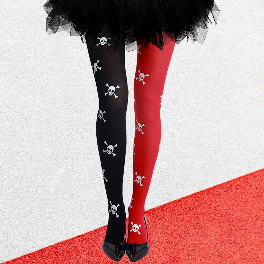 Skull Patterned Two Tone Halloween Costume Tights - Madeline Love - Flyclothing LLC