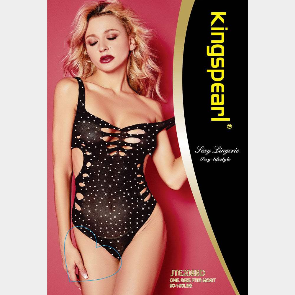 Rhinestone Embellished Cutout Fishnet Body Stocking - Madeline Love - Flyclothing LLC