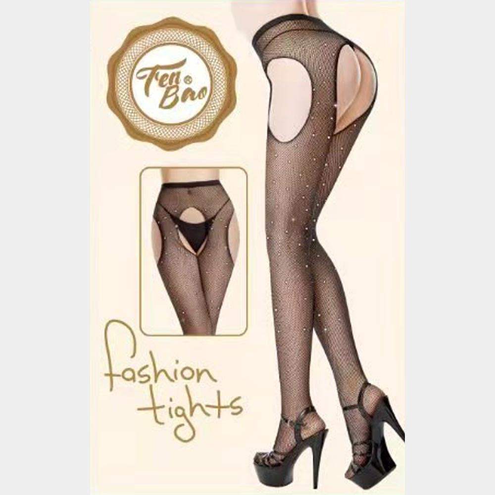 Crystal Embellished Cut Out Fishnet Pantyhose Tights - Madeline Love - Flyclothing LLC