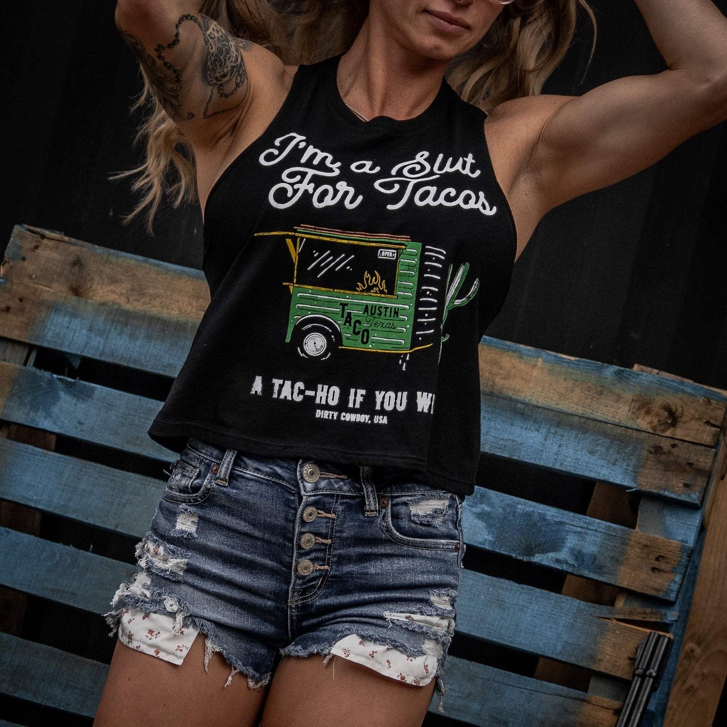Slut For Taco's Women's Crop Tank - DIRTY COWBOY USA - Flyclothing LLC